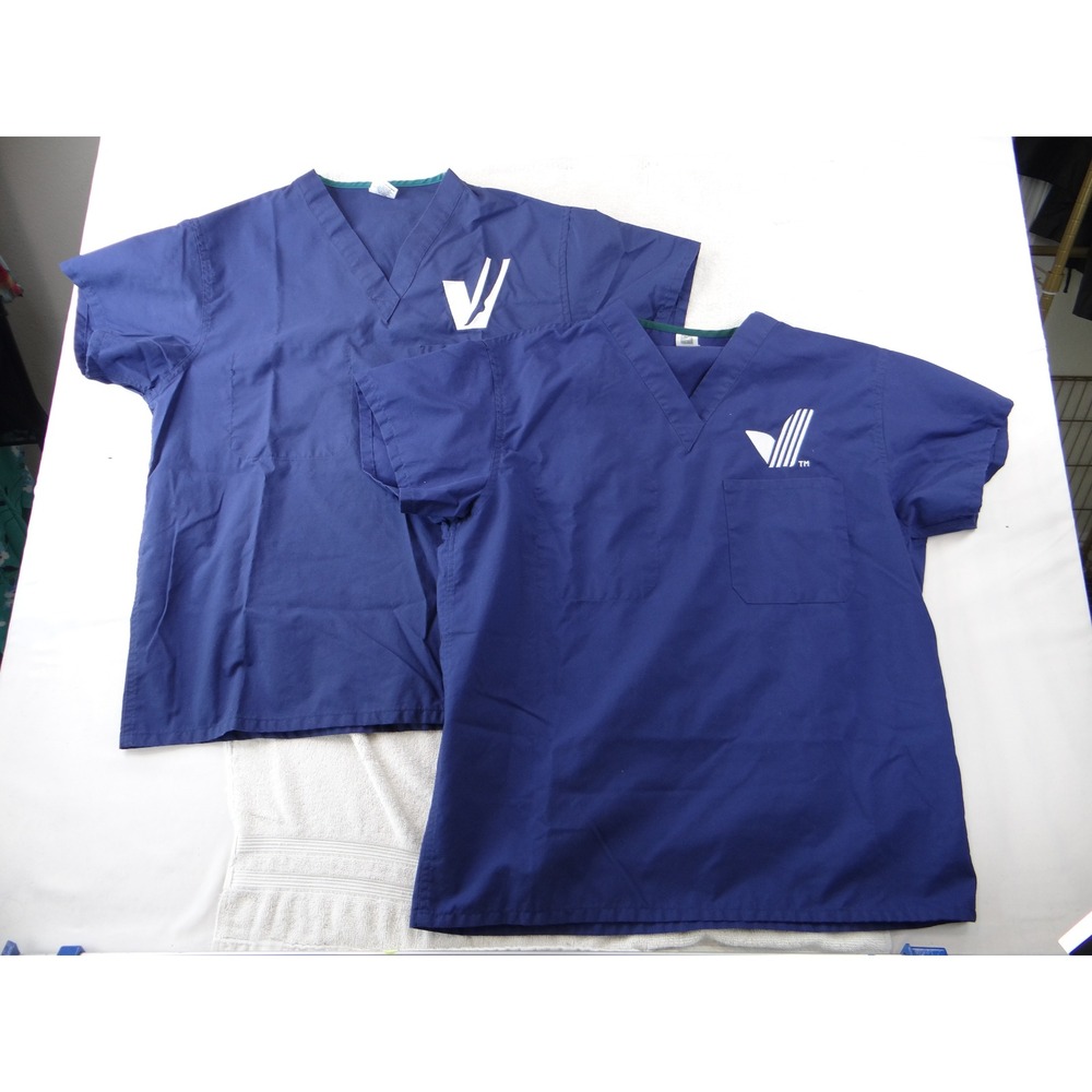Medline AngelStat Navy Blue V-Neck Scrub‎ Tops Lot of 2 Medium